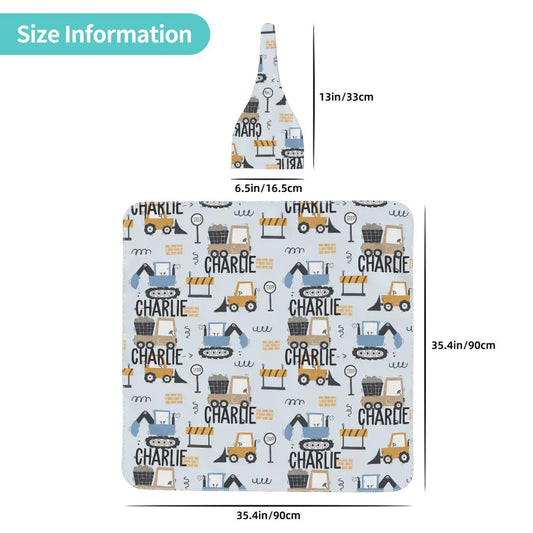 Personalised Baby Swaddle & Beanie Set - Construction