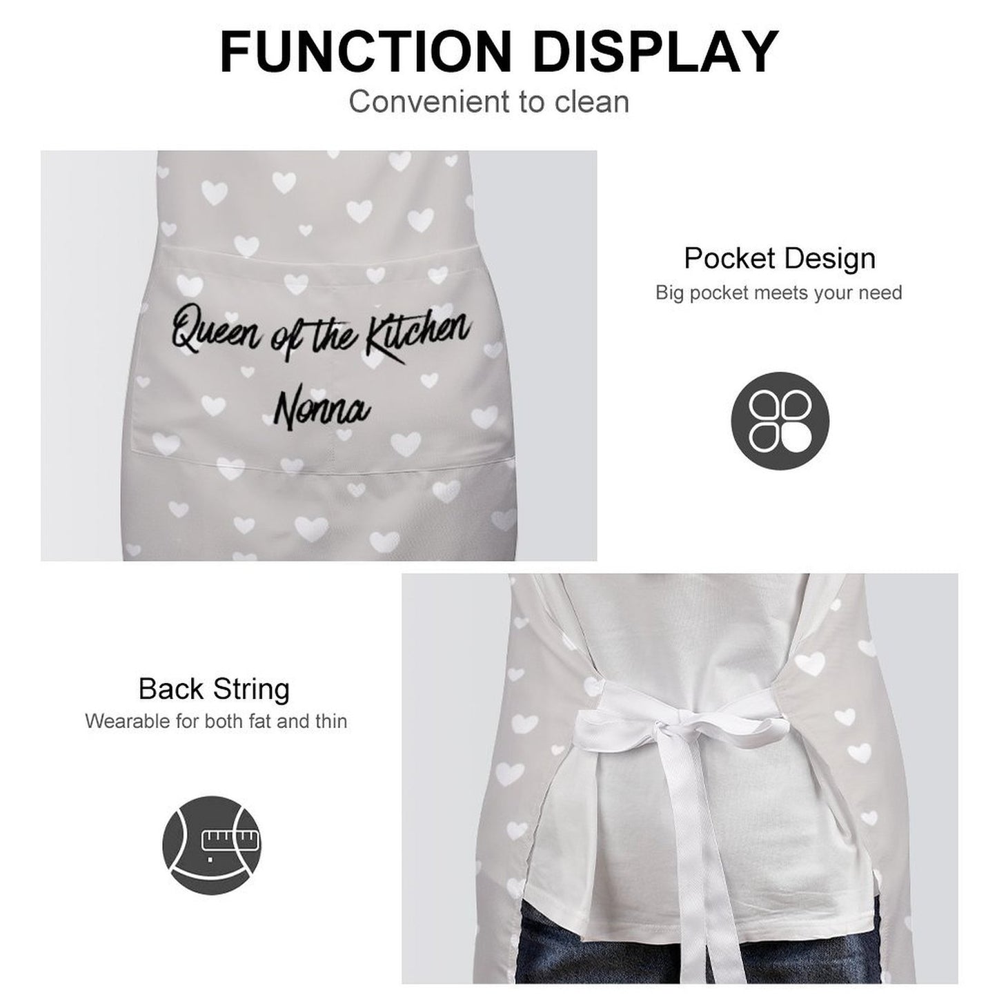 Personalised Apron with Pocket - Grey Heart