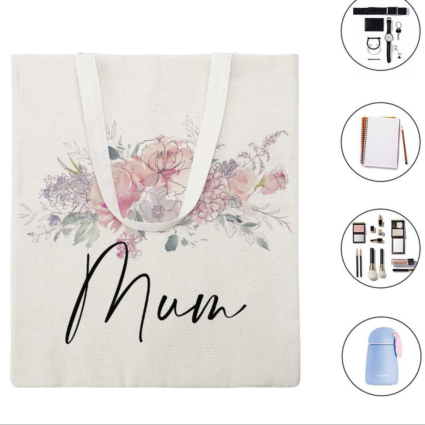 Personalised Watercolour Floral Tote Bag