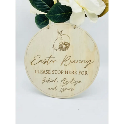 Easter Bunny Please Stop Here Sign - Bunny Basket - Timber Tinkers