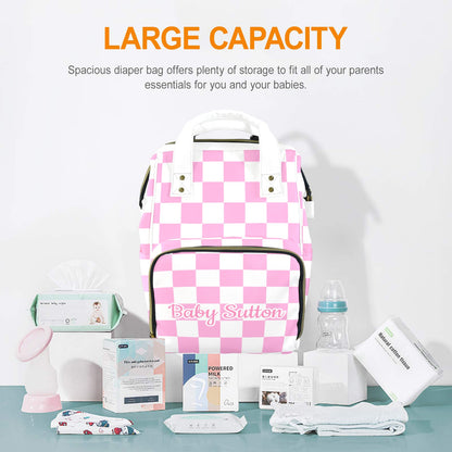 Personalised Diaper Bag - Pink Check
