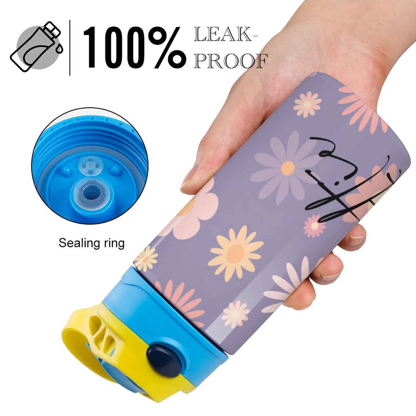 Personalised Kids Water Bottle - Purple Flower