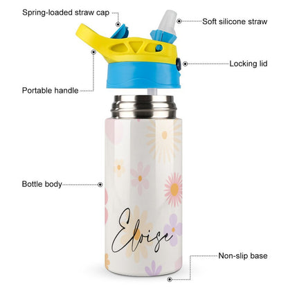 Personalised Kids Water Bottle - Pink Flower