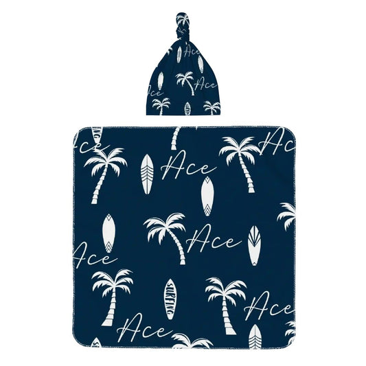 Personalised Baby Swaddle & Beanie Set - Beach