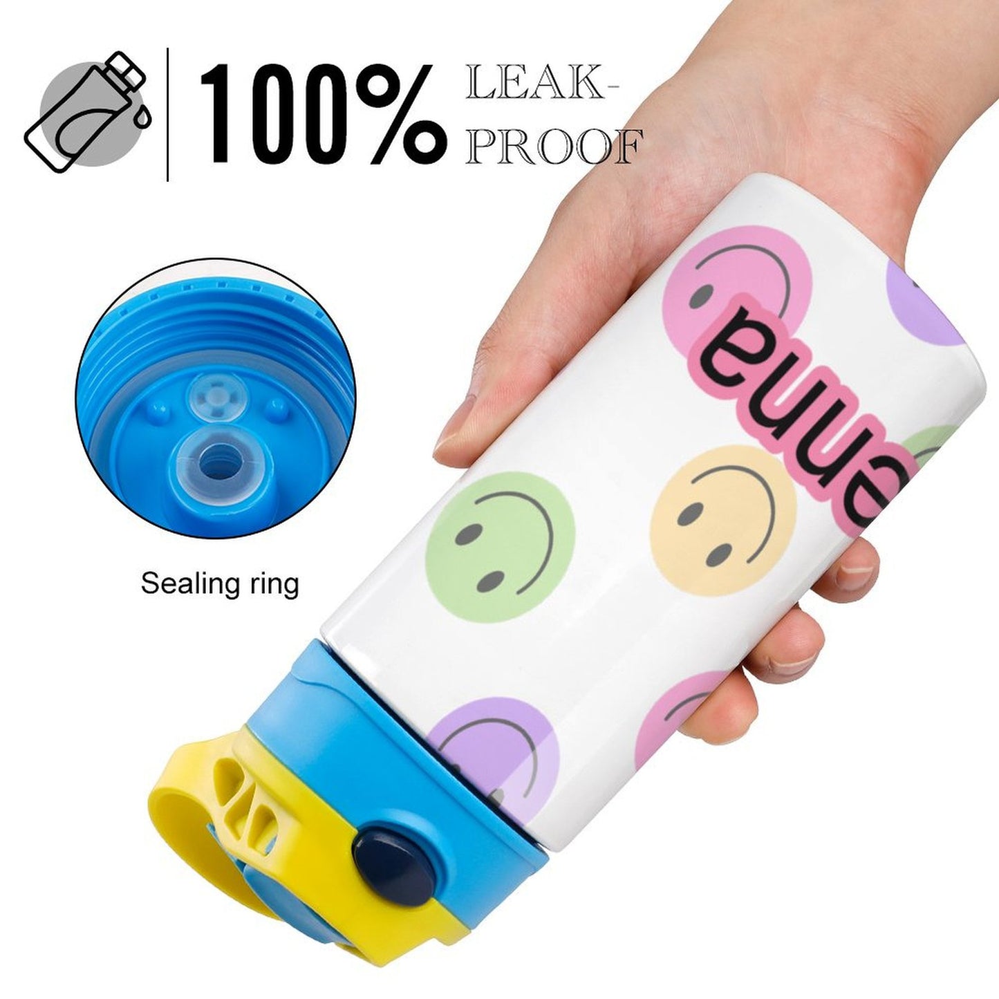 Personalised Kids Water Bottle - Smiley Face