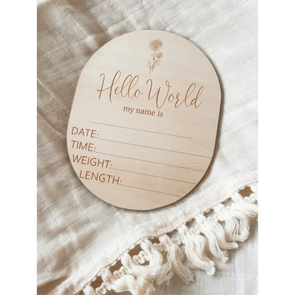 Hello World Birth Flower Annoucement Disc - Timber Tinkers