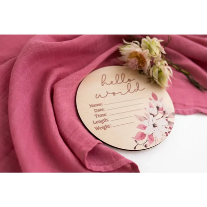 Hello World Floral Wooden Birth Disc - Timber Tinkers