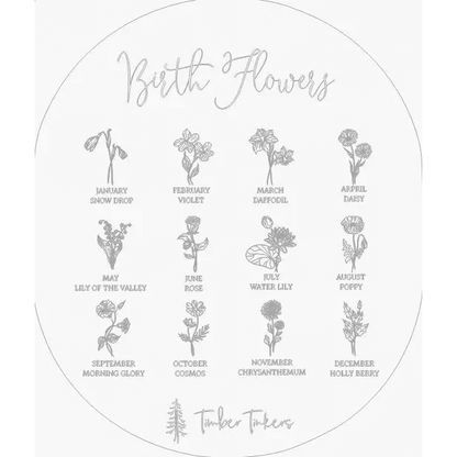 Hello World My Name Is Birth Flower Annoucement Disc - Timber Tinkers
