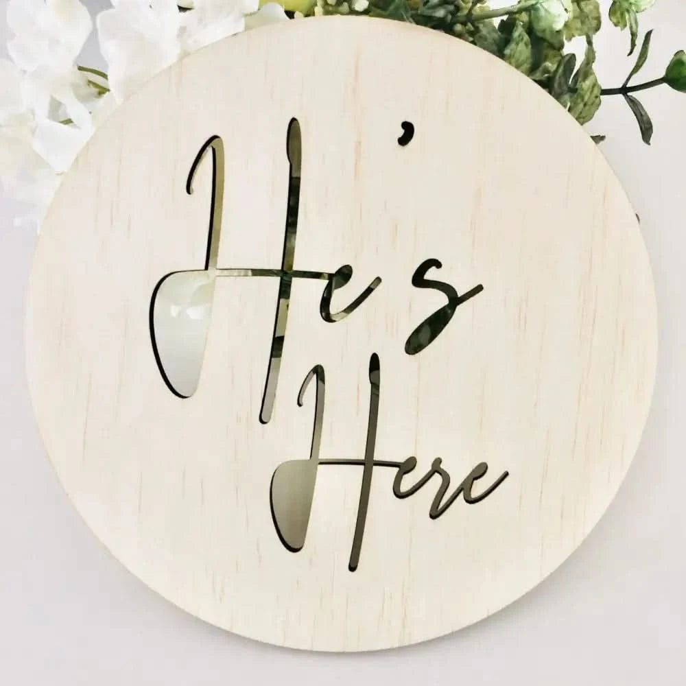 He's Here Scandi Birth Announcement - Timber Tinkers