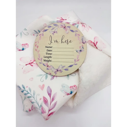 I'm here Butterfly Wooden Birth Disc - Timber Tinkers