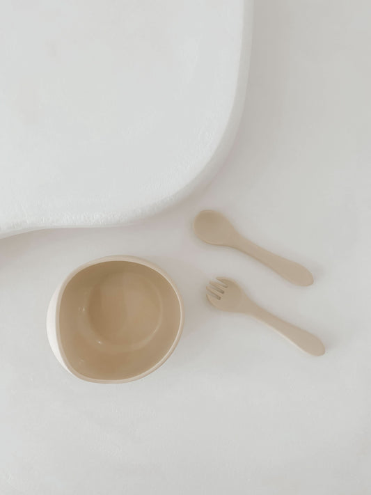 3 Piece Set - Round Suction Bowl with Spoon & Fork