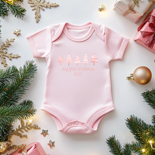 Pink Christmas Tree 2025 Onesie