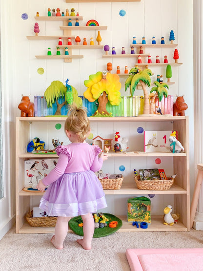 4 Tier Open-ended Toy Shelf -- Varnished Solid HardWood
