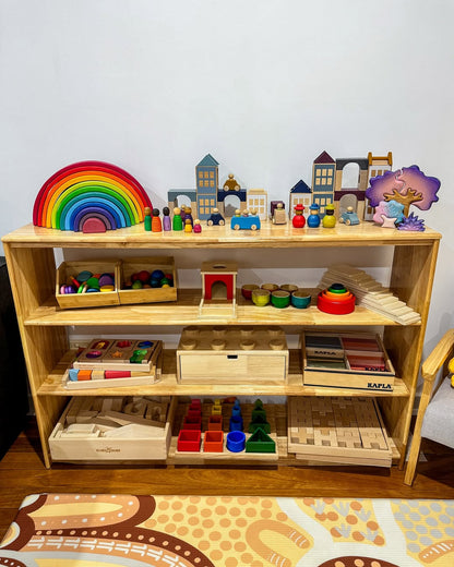 4 Tier Open-ended Toy Shelf -- Varnished Solid HardWood