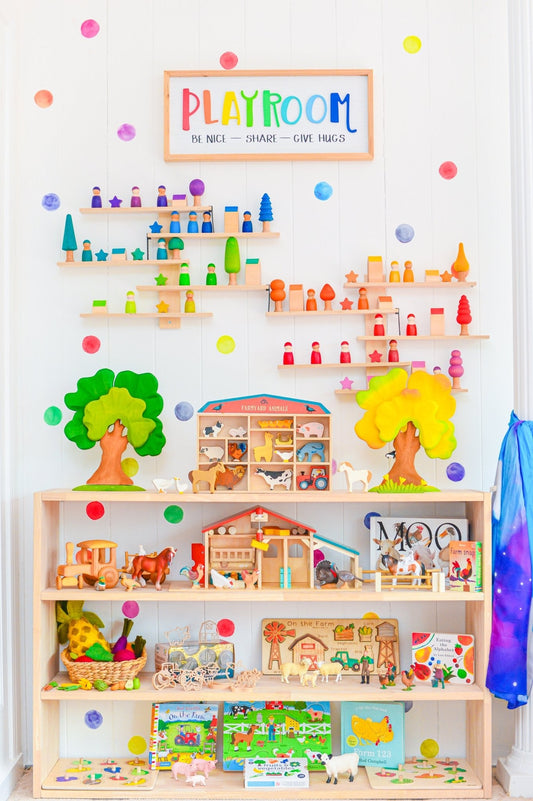 4 Tier Open-ended Toy Shelf -- Varnished Solid HardWood