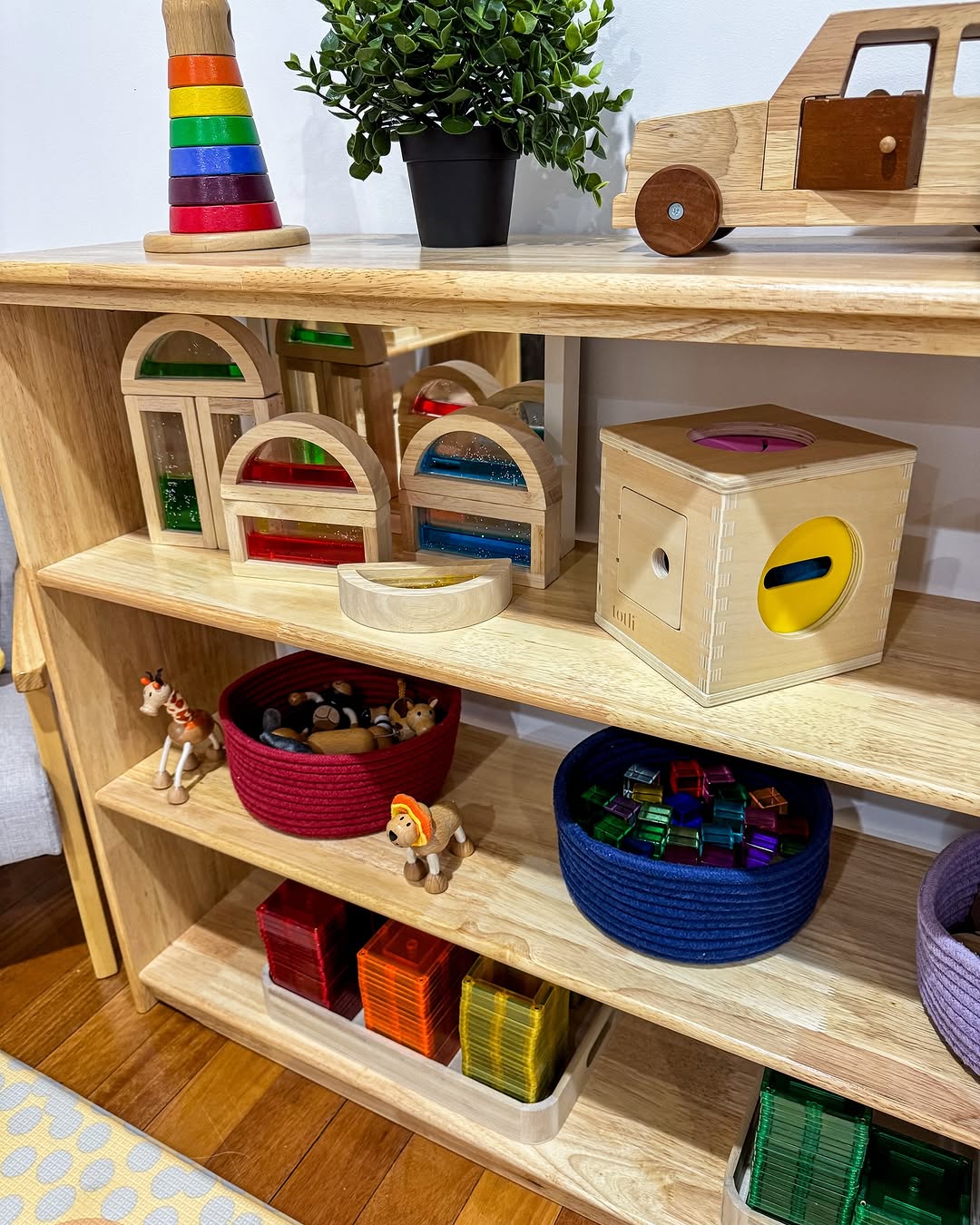 4 Tier Open-ended Toy Shelf -- Varnished Solid HardWood