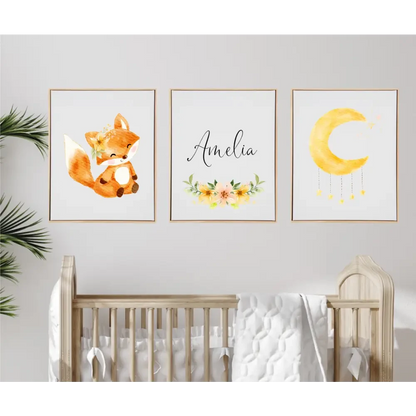 Personalised Baby Fox Wooden Canvas Print Set - Timber Tinkers