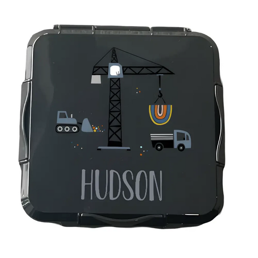 Personalised Black Lunch Box - Construction - Timber Tinkers