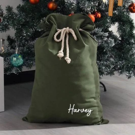 Personalised Canvas Santa Sacks - Green