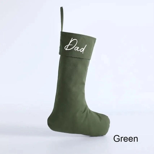 Personalised Canvas Stockings - Green - Timber Tinkers