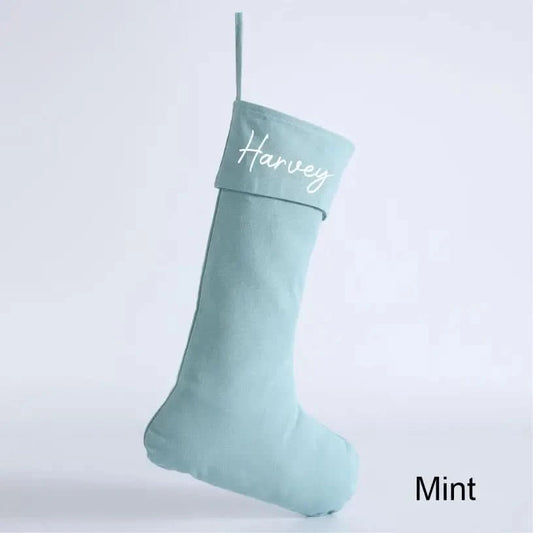 Personalised Canvas Stockings - Mint - Timber Tinkers