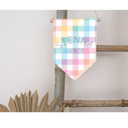Personalised Flag - Pastel Gingham - Timber Tinkers