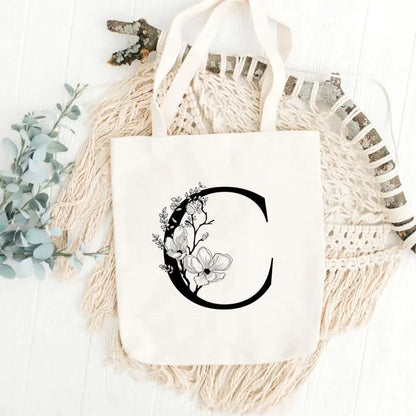 Personalised Floral Initial Tote Bag