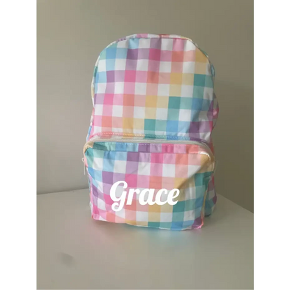Personalised Kids Backpack - Pastel Gingham - Timber Tinkers