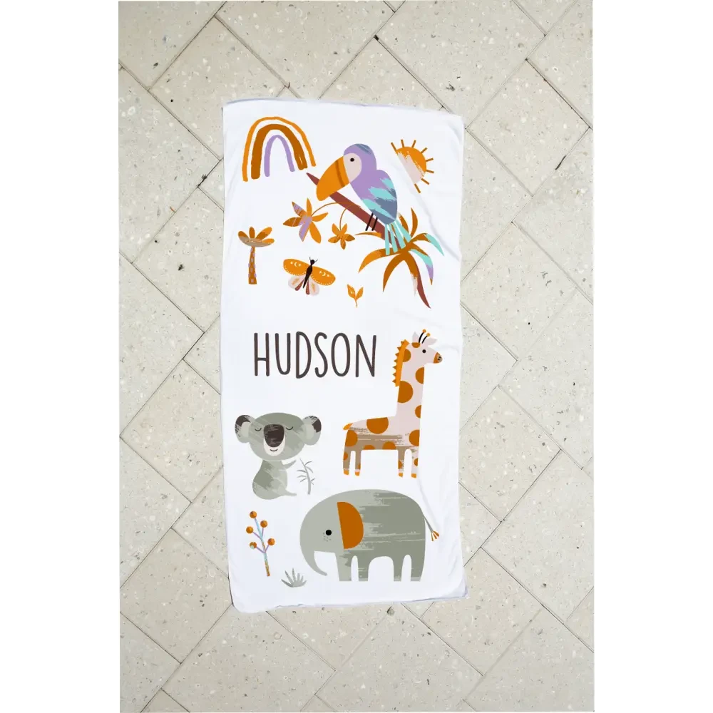 Personalised Kids Towel - Jungle Animals - Timber Tinkers