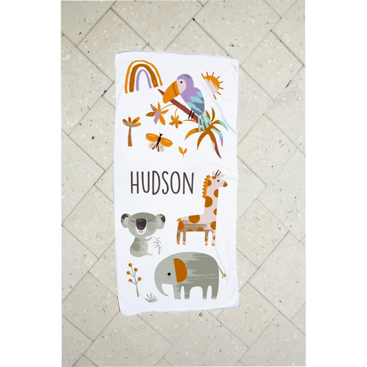 Personalised Kids Towel - Jungle Animals - Timber Tinkers
