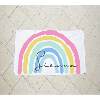 Personalised Kids Towel - Pastel Rainbow - Timber Tinkers