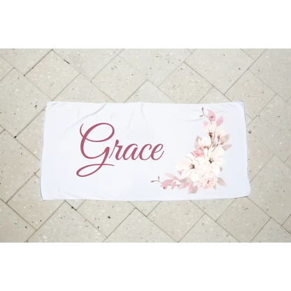 Personalised Kids Towel - Pink Floral - Timber Tinkers