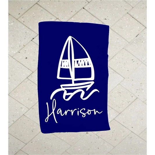 Personalised Kids Towel - Sail Boat - Timber Tinkers