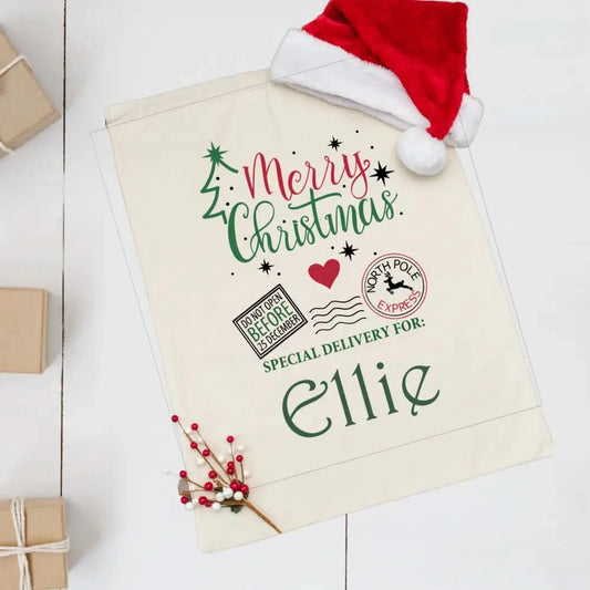 Personalised Linen Santa Sack - Merry Christmas