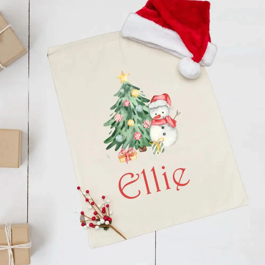 Personalised Linen Santa Sack - Snowman