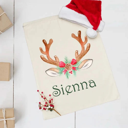 Personalised Linen Santa Sack - Woodland Animal Antlers