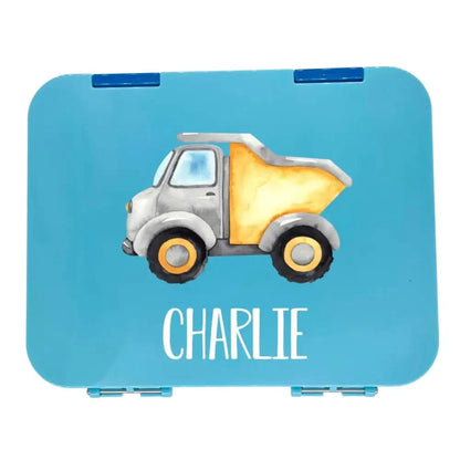 Personalised Lunch Boxes - Blue Bento Box - Dump Truck - Timber Tinkers