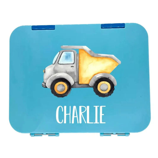 Personalised Lunch Boxes - Blue Bento Box - Dump Truck - Timber Tinkers