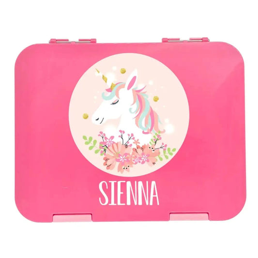 Personalised Lunch Boxes - Pink Bento Box - Unicorn Floral - Timber Tinkers