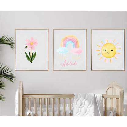 Personalised Pastel Rainbow Wooden Canvas Print Set - Timber Tinkers