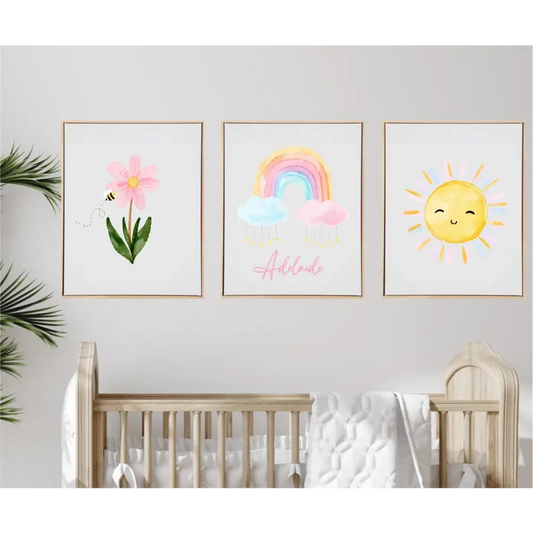Personalised Pastel Rainbow Wooden Canvas Print Set - Timber Tinkers