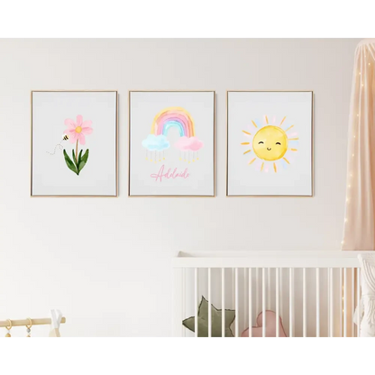 Personalised Pastel Rainbow Wooden Canvas Print Set - Timber Tinkers