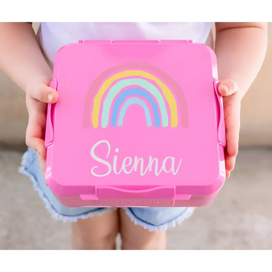 Personalised Pink Lunch Box - Pastel Rainbow - Timber Tinkers