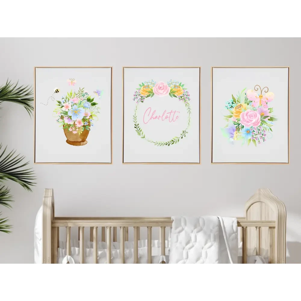 Personalised Spring Floral Wooden Canvas Print Set - Timber Tinkers