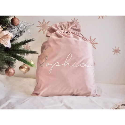 Personalised Velvet Santa Sack - Blush - Timber Tinkers