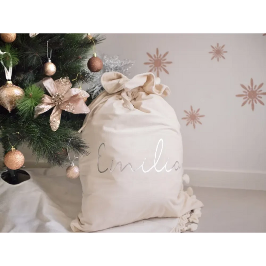 Personalised Velvet Santa Sack - Cream - Timber Tinkers