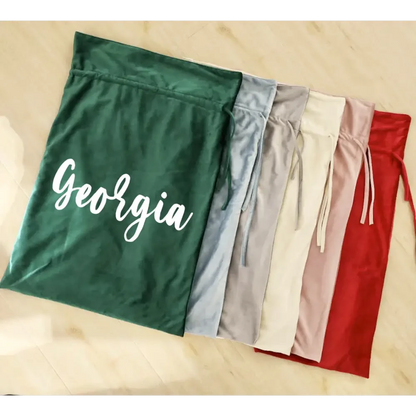 Personalised Velvet Santa Sack - Green - Timber Tinkers