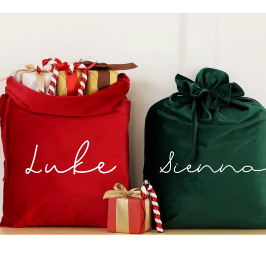 Personalised Velvet Santa Sack - Red - Timber Tinkers