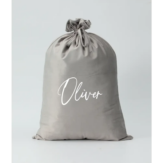 Personalised Velvet Santa Sack - Silver - Timber Tinkers
