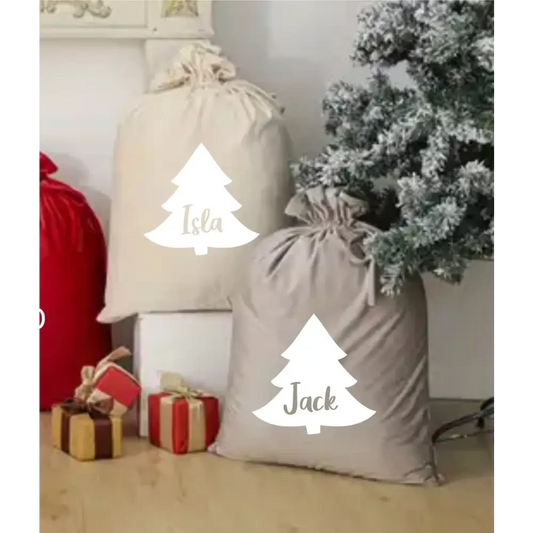 Personalised Velvet Santa Sack - Tree - Timber Tinkers